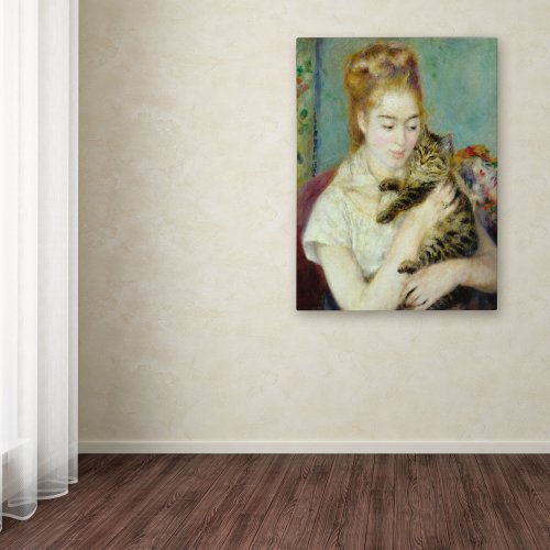 Woman With A Cat 1875 Artwork By Pierre Renoir, 18 By 24-Inch Canvas Wall Art #TOP2
