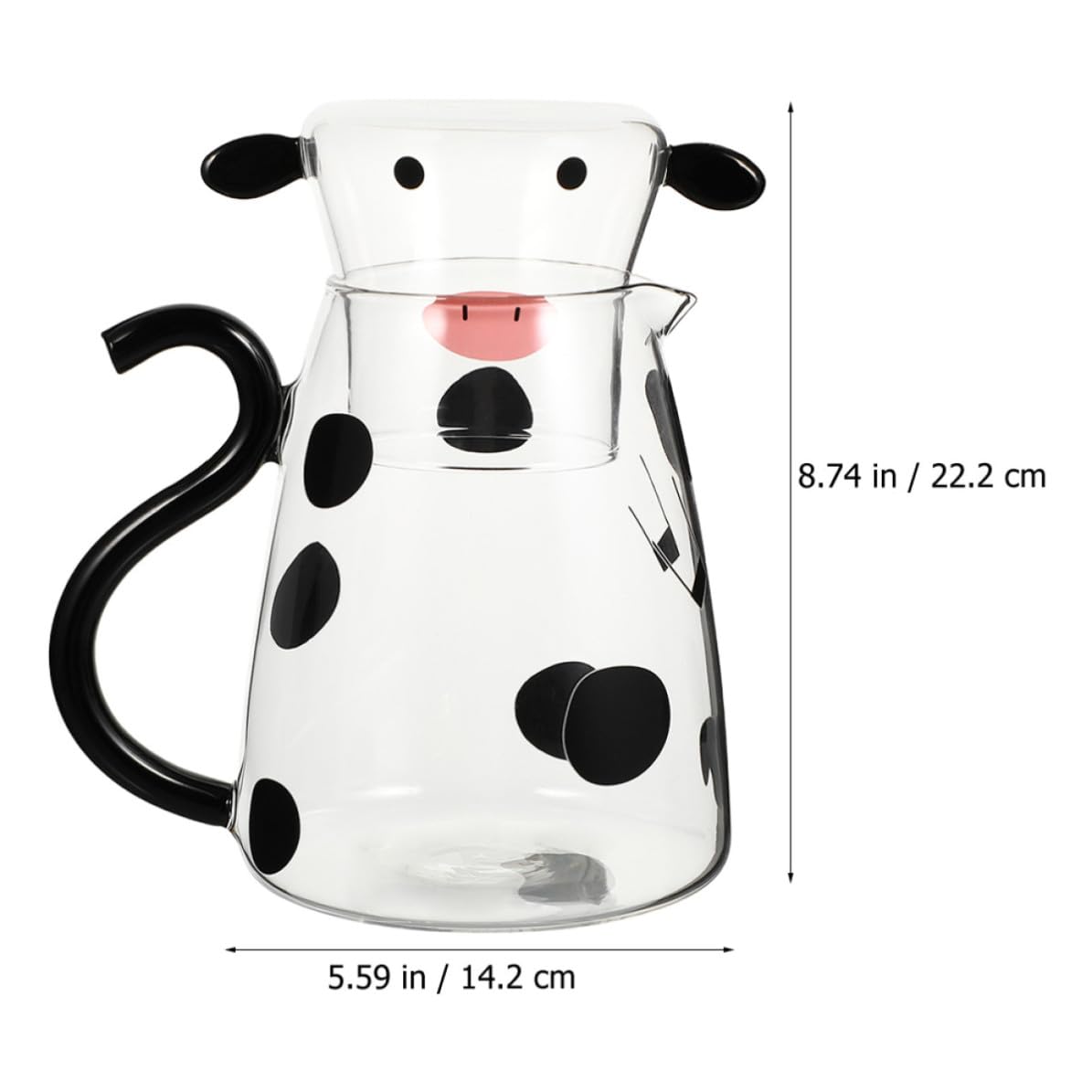 Gadpiparty Jarra de Agua Fría de Vidrio Forma de Vaca, Capacidad 1800ml, Set Multifuncional Tapa y Vaso para Hogar y Restaurante