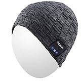 Qshell Winter Trendy Short Wireless Bluetooth Beanie Hat Cap for Men Women with Stereo Headphones Headsets Speakers Hands-Free Call for Outdoor Sports Gym Skiing Skating Walking, Gray