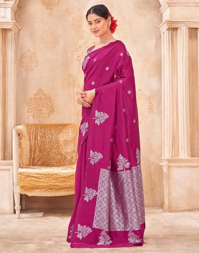 Image of SIRIL Women's Banarasi Soft Silk Saree Pure Silk with Unstitched Blouse Piece