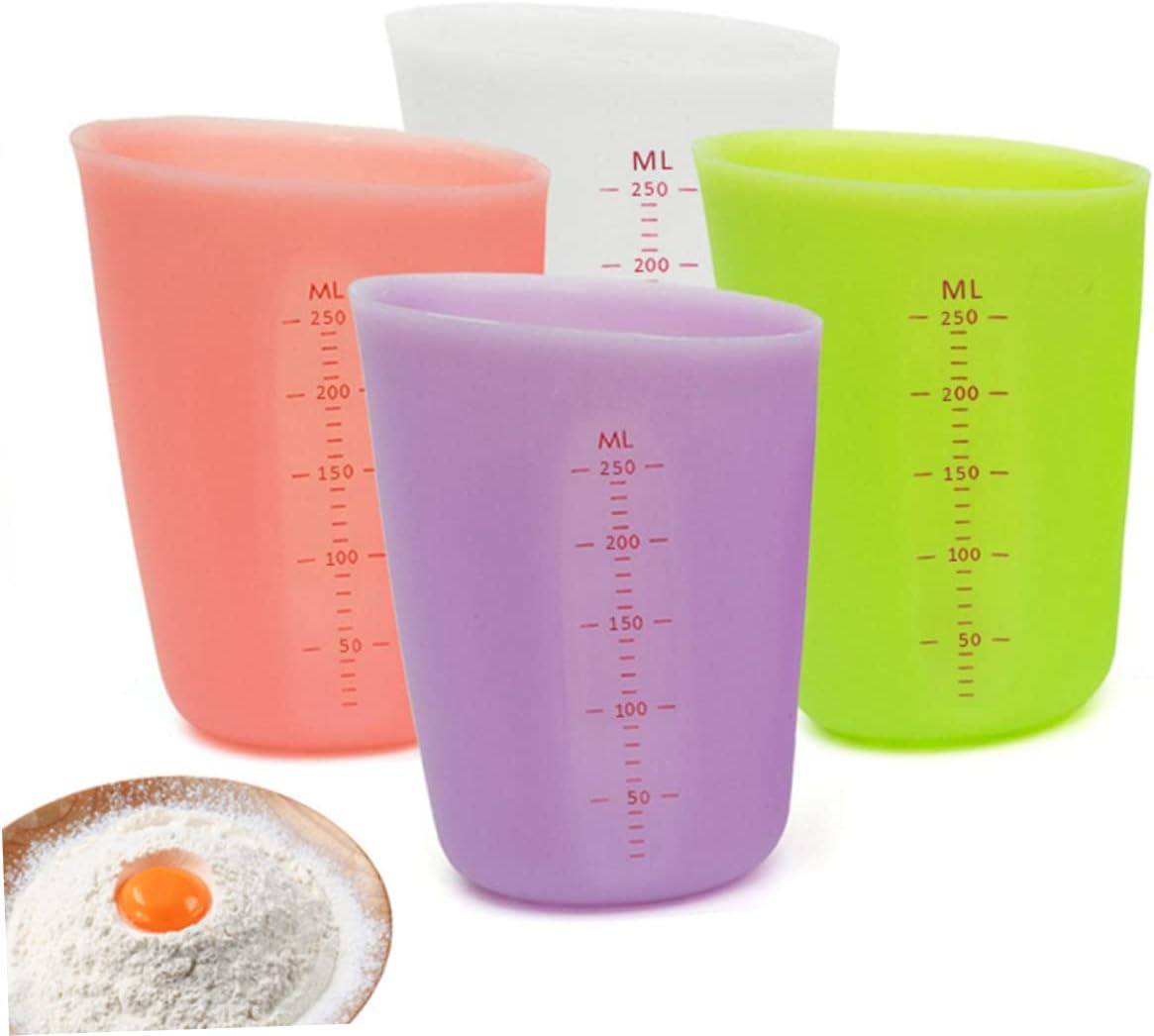Cabilock 3pcs Silicone Measuring Cup Double Scale Translucent Food-grade Tool for Baking Mixing and Coffee Making Random Color Easy to Clean Compact Design