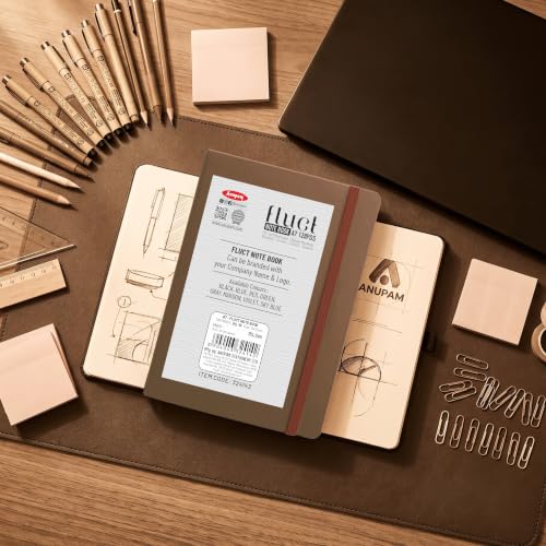 Image of Anupam Fluct A7 Hard Bound Journal | 128 Pages 80gsm | Matte Finish PVC Cover Aesthetic Diary | pH Neutral & Acid Free Ruled Paper | Matching Elastic Lock | For Journaling (Pack of 2 Tan)