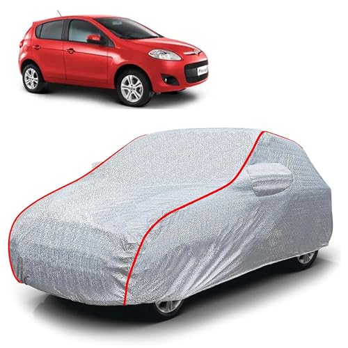 Image of Sulfar 100% Waterproof Car Body Cover Compatible with Mirror for Fiat Palio New (Triple Stitched, Full Bottom Elastic, Magic Silver with Red Piping)