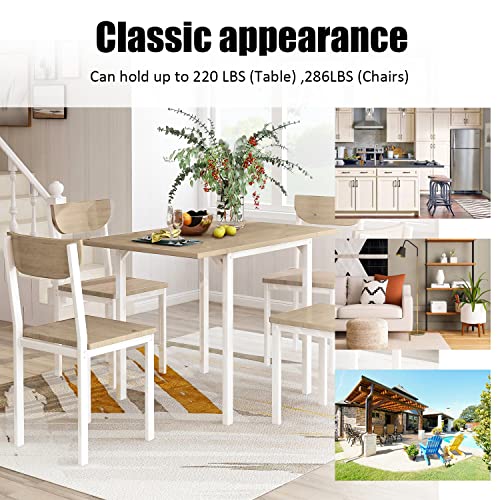 5-Piece Kitchen Table Set, Dining Table Set for 4 Dining Room Table Set for Small Spaces Modern Drop Leaf Dining Table and 4 Chairs Home Kitchen Furniture Dinette Set (Oak Finish)