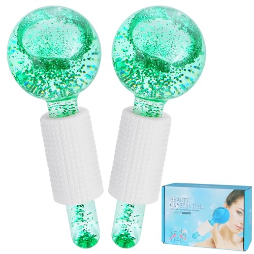 2PCS Ice Globes for Face, Ice Roller Facial and Eye Treatment, Firms Skin, Reduces Puffiness, Boosts Nutrient Absorption（Green）