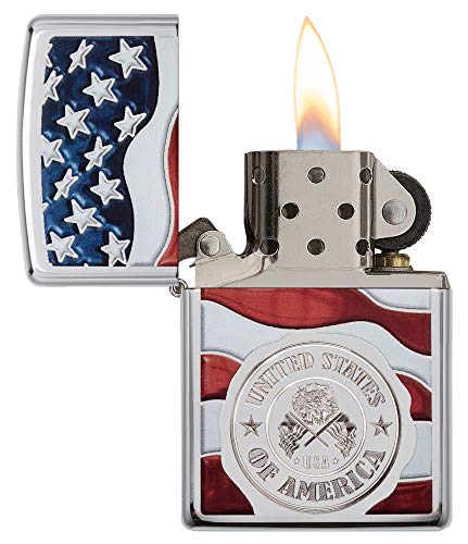 Image of Zippo America Stamp on Flag High Polish Chrome Pocket Lighter