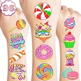 96 PCS Candy Candyland Lollipop Pre-Cut Temporary Tattoos for Kids | Super Cute Themed Birthday Party Favors, Supplies, Decorations, Fake Tattoo Stickers, School Rewards Prizes & Gifts Boys & Girls