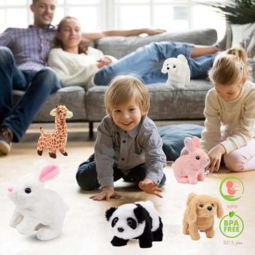 Image of Rabbit Interactive Electronic Pet Plush Bunny Toy with Sounds | Educational Interactive Bunny Rabbit Toy for Baby Kids | Animated Walking Wiggle Ears Twitch Nose Gift for Birthday. (Brown White Dog)