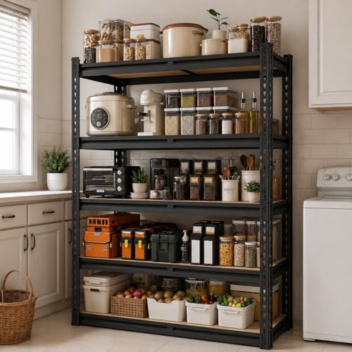 Image of HOMIFLY 5-Tier Extra Large Metal Shelf Rack /72x36x12 InchAdjustable Boltless Shelving Unit /Heavy Duty Display Rack Organizer for Garage /Kitchen /Warehouse /Tool-Free Assembly and Rust-Resistant