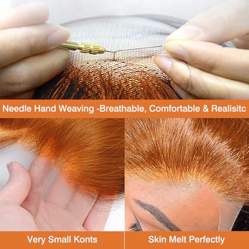 Image of Nsvnsv Ginger Wig Human Hair 13x4 deep wave Ginger Orange Lace Front Wigs Human Hair HD Transparent Lace Frontal 350 Colored Human Wig Pre Plucked 180% Density 24inch