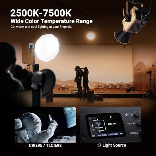 Image of NEEWER 600W RGB Studio Video Light with 2.4G /APP /DMX Control, 56,000lux /1m CRI95+ COB LED Continuous Output Lighting, 2500K-7500K PWM Dimming 17 Scenes Bowens Spotlight for TV News Filmmaking, AS600C