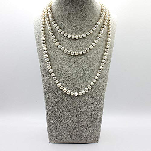 Collar de perlas naturales largo multicapa versátil que no se enreda 2
