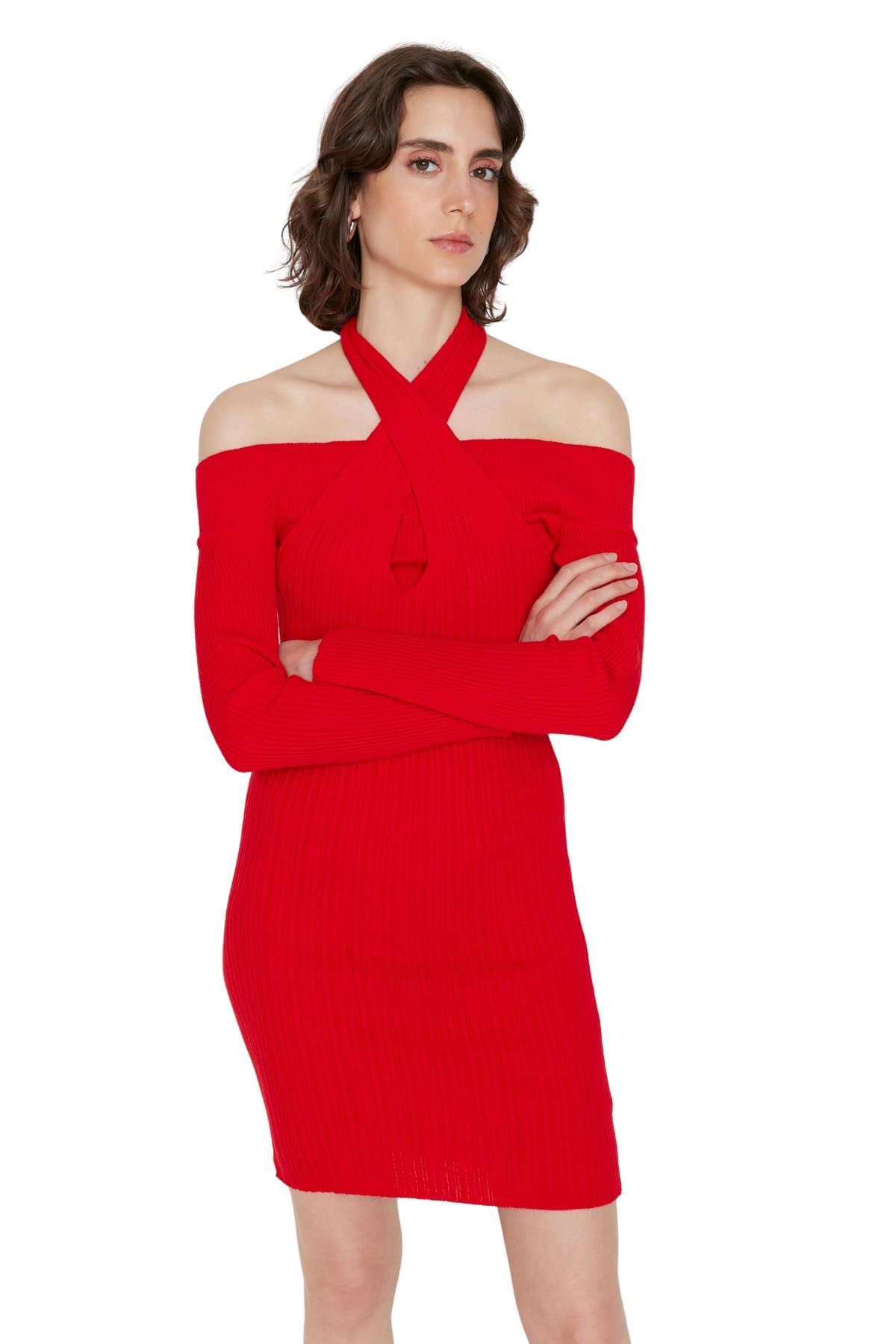Trendyol Women Mini Bodycon Slim Knitwear Dress Red