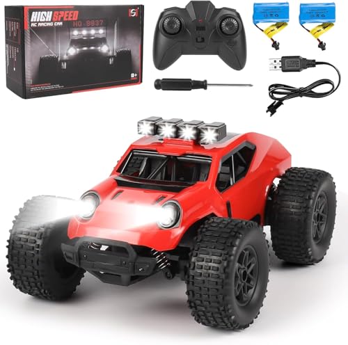 🚗【Il Miglior Regalo】Questo giocattolo RC auto ha un aspetto fresco e viene fornito con fari a LED per illuminare la strada e fornire un'esperienza più interessante quando si gioca di notte. Regalo di compleanno ideale per i bambini appassionati di auto giocattolo