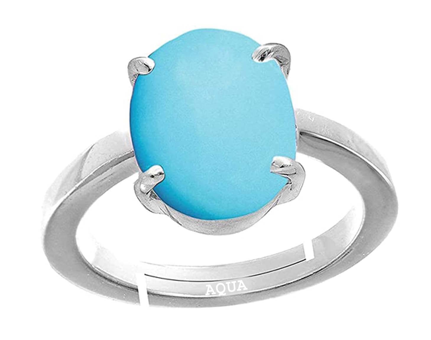 Turquoise/Firoza 8.25 Ratti or 7.5 Carat Astrological Certified Natural Gemstone bis Hallmark 925 Sterling Silver Adjustable Ring for Women - nv4825