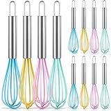Baderke 12 Pcs 6 Inch Mini Whisks Bulk with Stainless Steel Handles Small Silicone Kitchen Whisks Non Stick Tiny Balloon Wire Whisk for Mixing Stirring Baking Cooking Party Favor Gift(Macaron)