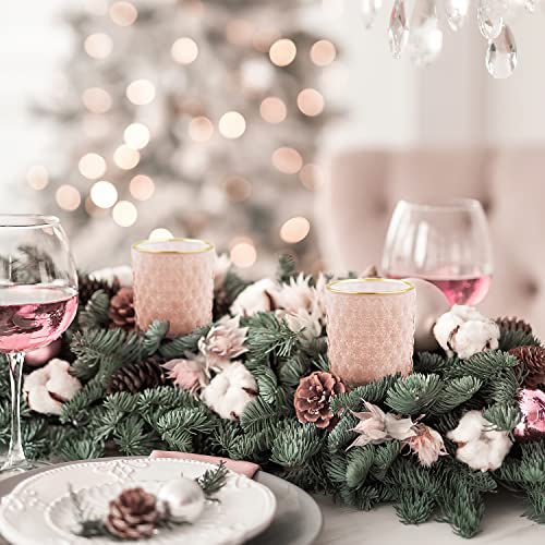 Shmilmh Pink Votive Candle Holders Set Of 24, Glass Tealight Holders Bulk With Gold Rim, Tea Candle Holder For Wedding Table Centerpiece Birthday Valentines Day Decor #TOP1