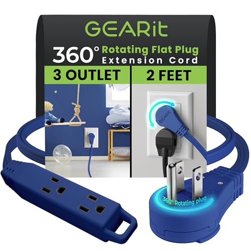 GEARit 360 cordon rallonge prise plate 2ft 3 prises 16AWG/13A
