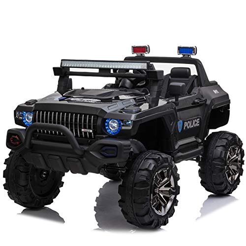 Aosom 12V Kids Electric 2-Seater Ride On Police Car SUV Truck Toy with Parental Remote Control, Black