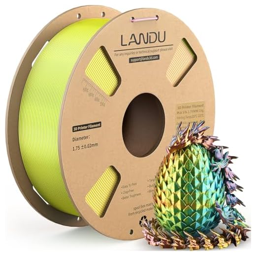 LANDU Silk Tri-Color PLA Filament 1.75mm 1Kg, Triple Color Silk PLA Filament, Silk Rainbow PLA Filament, Neatly Wound 3D Printer Filament, 3 in 1 Multi Color Filament +/-0.02mm, Silk Yellow Pink Blue