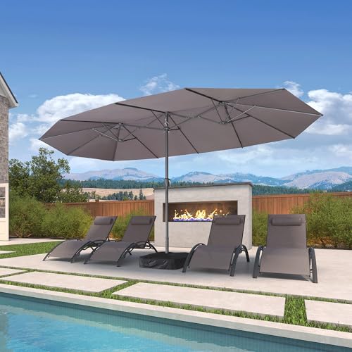 Image of PURPLE LEAF Outdoor Umbrella 15ft with Base UV Resistant, Light Grey