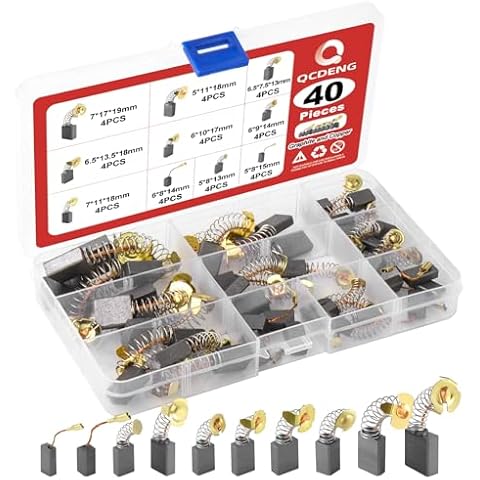 QCDENG 40PCS Electric Motor Carbon Brushes Replacement Repair Tool Set,10 Different Sizes Graphite Carbon Brush for Motor Cover