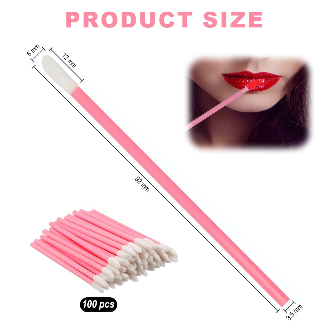 100 Pezzi Pennello Labbra Monouso, Pennello Trucco Rossetto, Pennello Sopracciglia Kit Attrezzi di Bellezza (rosa)
