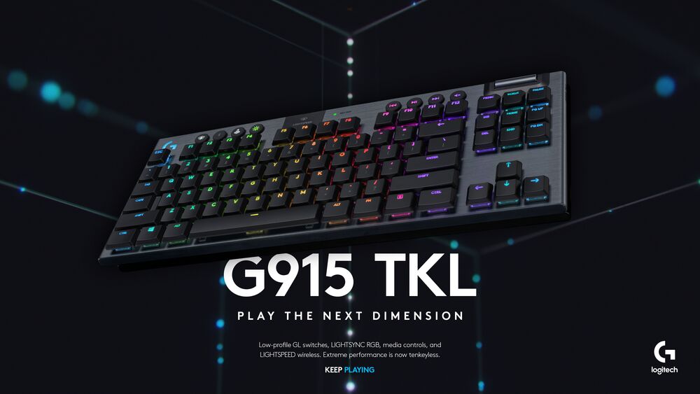 Teclado Mecânico Gamer Sem Fio Logitech G915 TKL com RGB LIGHTSYNC