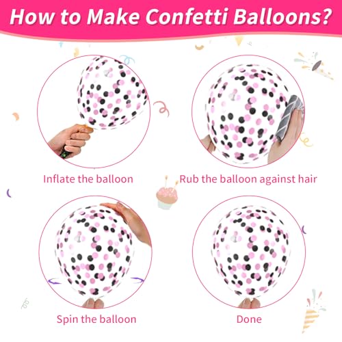 Image of Hot Pink and Black Balloons 50PCS 12 Inch Black Pink Silver Balloons
