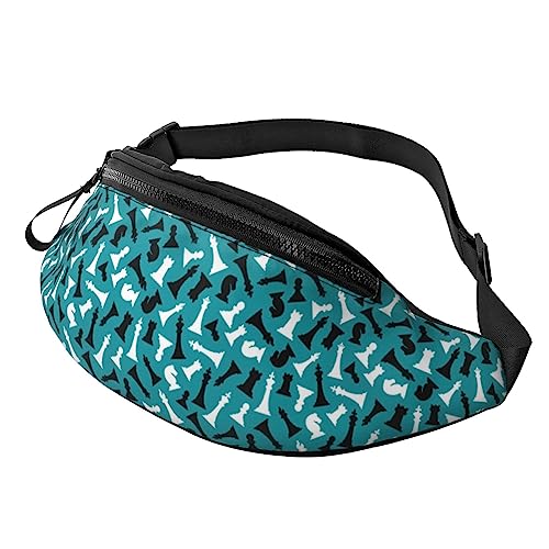 Casual Riñonera Militar Hombre Piezas De Ajedrez Bumbag Ligera Bolso De Cintura para Actividades Marcha Mujer 14X35Cm
