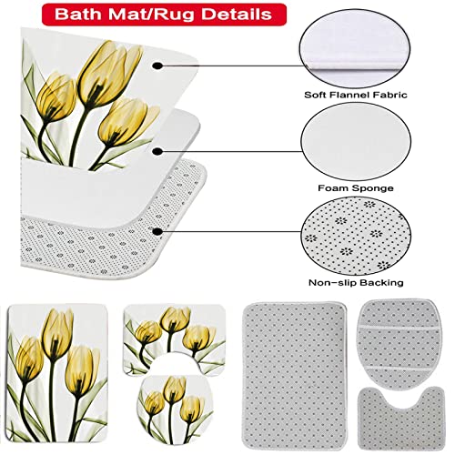 3-teilig Badematten Set, 3D Digitaldruck Blumen Badteppich Sets rutschfest Badvorleger Gelb Waschbar U-Förmiger… – Bild 3