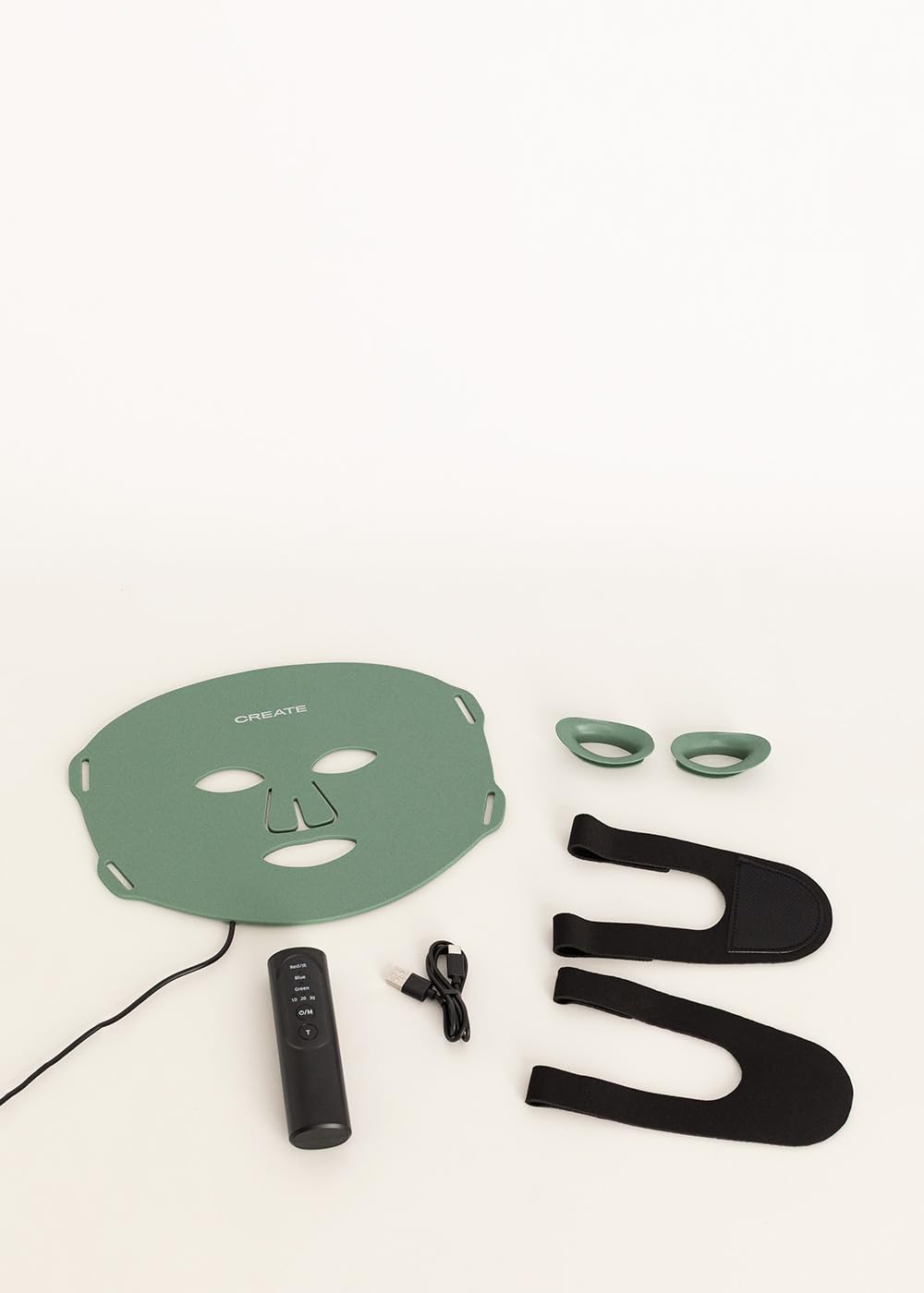 CREATE/SKIN CARE LED MASK/Máscara de tratamiento facial LED 8 en 1 verde sage / 8 luces, 8 tratamientos led, 288 bombillas LED, seguro y libre de UV, flexible, bateria larga duracón, 4.2W