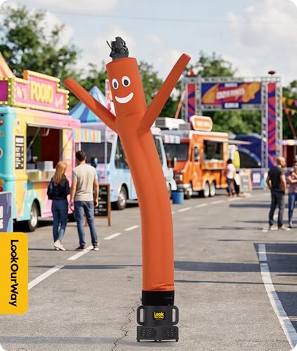 Image of LookOurWay Air Dancers Wacky Waving Inflatable Tube Man Attachment - 7 Feet Tall Advertising Air Dancer Waving Man Inflatable Tube Guy - Blower Not Included - Orange