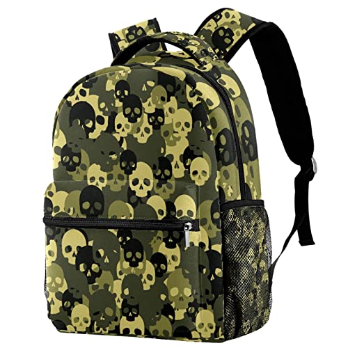 Sac à dos de voyage motif crâne camouflage avec filet latéral porte-gourde