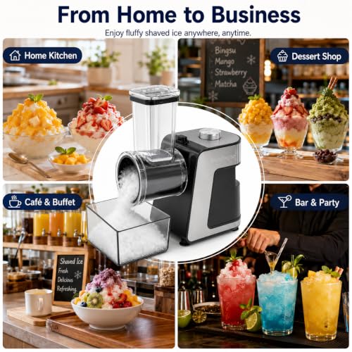 Image of Electric Snow Cone Machine & Shaved Ice Maker, Stainless Steel Ice Crusher with Ice Pick and Tray, Powerful Motor and Sharp Blades for Fast Ice Shaving, for Home, Parties and Events