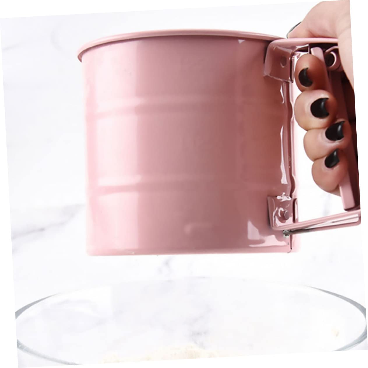 OFFSCH 1pc Hand Press Flour Sieve Handheld Home Baker Household Filter Hand Sifter for Baking Flour Sifters for Baking Flour Sifter Baking Strainer Mesh Flour Sifter Pink