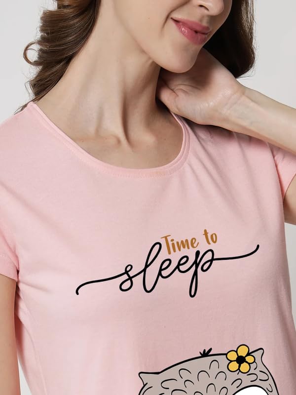 Image of Fflirtygo Women's Cotton Nighty | Printed Knee Length Night Gown |Relaxed Fit Nightwear |Short Nightdress| Long T-Shirt | Sleepwear & Casual Wear Nighty (Pack of 2)