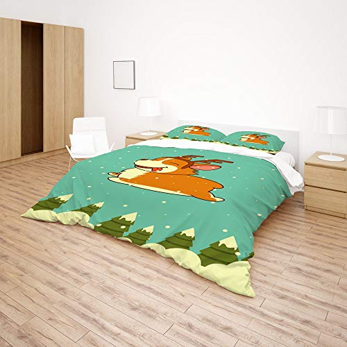 Housse de couette double motif chiot et sa taie d'oreiller en microfibre - 5
