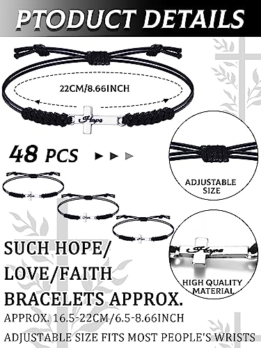 Yinkin 48 Pieces Bulk Cross Bracelet for Women Men Faith Hope Love Cross Bracelet Adjustable Friendship String Rope Jewelry Christian Handmade Braided Jewelry Black Matching Couple Gifts3