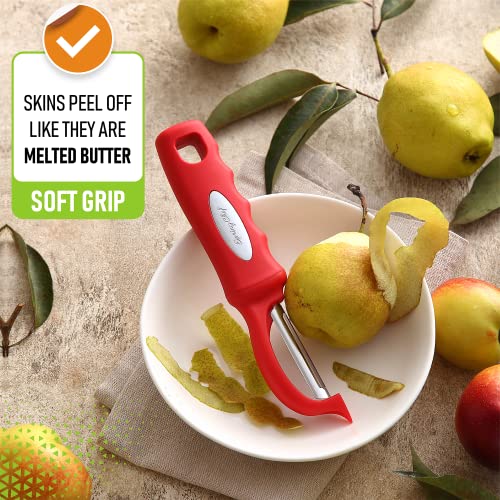 Image of Spring Chef Swivel Vegetable Peeler for Kitchen with Soft Grip Handle, Red