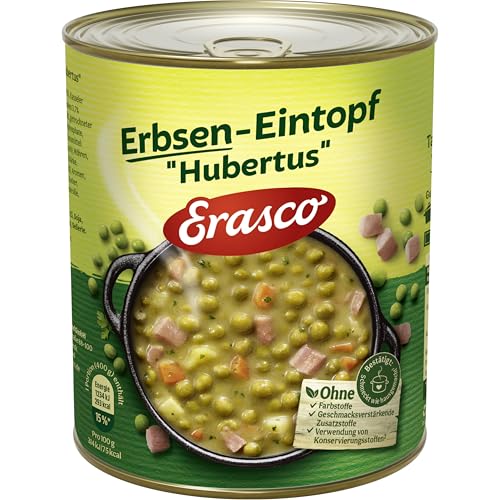 Erasco Erbsen-Eintopf "Hubertus" (1 x 800g), In rund 5 Minuten fertig – Mit saftigen Kasseler Würfeln – Knackige Erbsen geben den legendärer Erasco-Geschmack