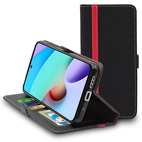EbestStar Cover Libro Portafoglio Per Xiaomi Mi Note 10 E Mi Note 10 Pro - Pelle PU Con Slot Carte E Finestra Portafoto, Nero/Rosso