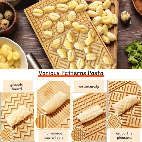 4 Stück Holz Pasta Maker Gnocchi Board Schnell Gnocchi Stripper und Paddel Hausgemachte Pasta Garganelli Spaghetti Maker Werkzeug für Pasta Maker Küche Geschenkideen