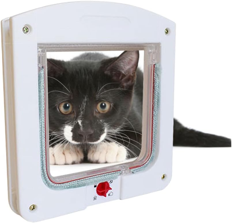 Controllable Cat for Safe and Exit, Size S White ABS | Installation, Practical Pet Access, Suitable for Kittens and Cats, Compact Design for Home Use