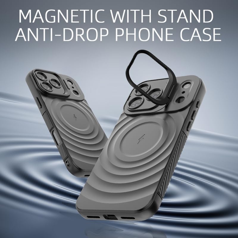 Image of LuxuryKase Shockproof Case for iPhone 17 Pro Max | Ripple Pattern | Camera Protection | Inner Velvet Fabric Lining | Protective Cover with Enhanced Grip & Wireless Charging Support - Black