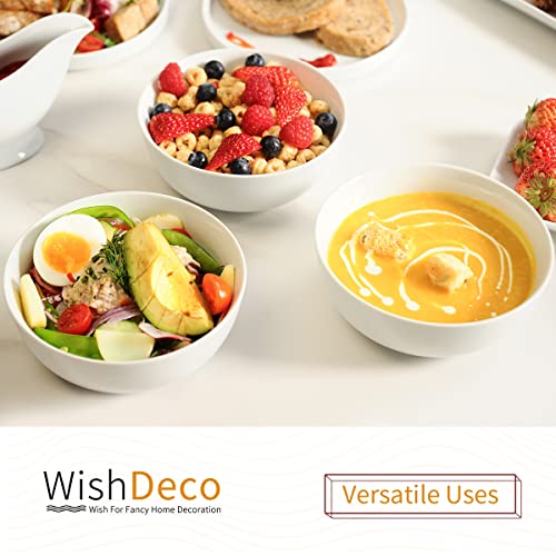 Wishdeco Cereal Bowls Set Of 4, Ceramic Soup Bowls, 20 Ounce Breakfast Bowls, 6" White Bowls For Dessert, Oatmeal, Pasta, Noodle, Salad, Rice, Microwave & Dishwasher Safe #TOP3