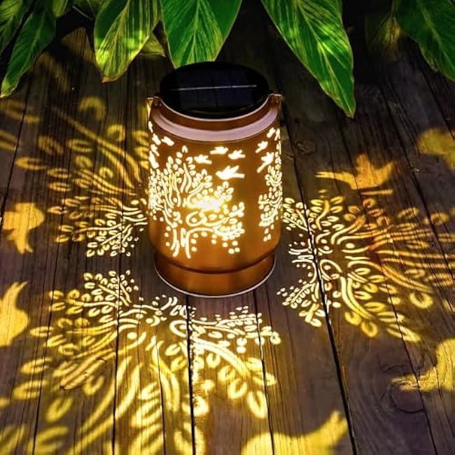 Solar Lanterns Outdoor Metal Garden Decor Gifts for Women Mom Waterproof Hanging Solar Lights Decorative Large Outdoor Lantern with Upgraded 2000mAH Battery,Decorations for Garden Patio Lawn Yard
