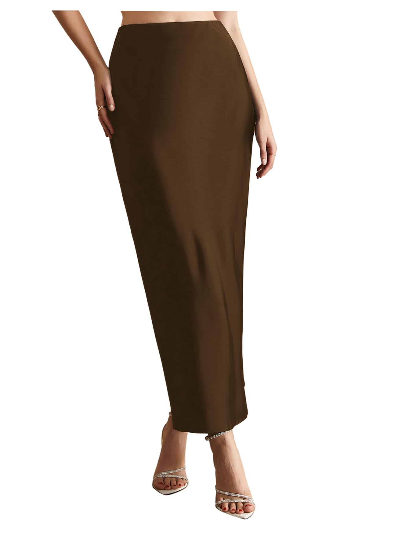 Womens Elegant Satin Skirts High Waisted Fishtail Business Casual Maxi Dressy Skirts