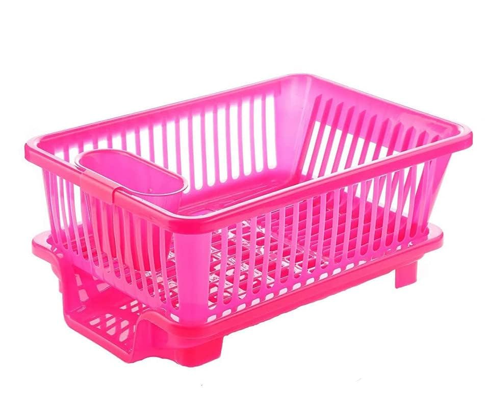 Image of 3 in 1 Large Durable Plastic Kitchen Sink Dish Rack Drainer Drying Rack Washing Basket with Tray for Kitchen, Dish Rack Organizers, Utensils Tools Cutlery, 64x47x23