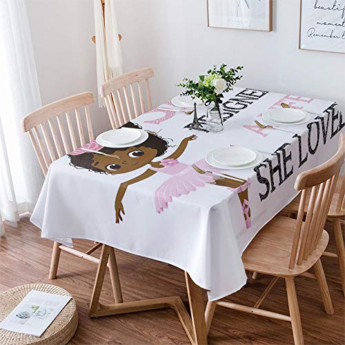 Tablecloth Spillproof For Rectangle Tables Pink Ballet Decorative Tablecloth, 60X84 In Table Cover For Dining Kitchen Weddings Tabletop Decoration Cute Africa Girl Ballerina Dancer Skirt Gymnastic #TOP3